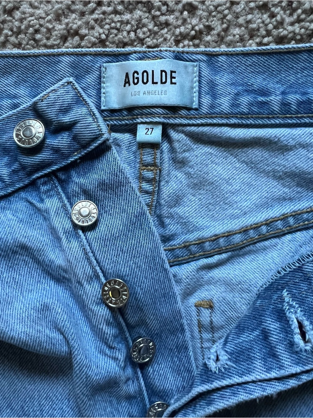 AGOLDE 90s Mid Rise Loose Fit Distressed Jeans in Fall Out Light Wash Size 27 - Picture 5 of 10